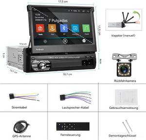 Hikity Android 1Din 7'' Touchscreen GPS Navigation mit Rückfahrkamera...