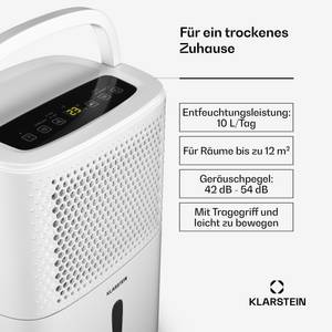 Klarstein DryFy 10L Entfeuchter   10 L/Tag   12m²   80 m³/h   Timer   Wassertank   mobil Weiß 10l/24h 