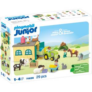 Playmobil 71656 Junior: Bauernhof-Abenteuer mit Traktor, Anhänger und tierischen Freunden, Konstruktionsspielzeug 