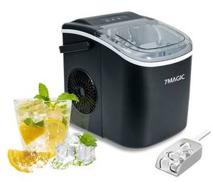 7Magic Eiswürfelmaschine 1,2L Eiswürfelbereiter, 9 Eiswürfel in 6 Min, 12kg/24h, LED Display, leise Eiswürfel Maschine 