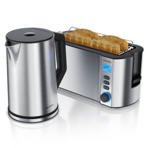 Arendo Frühstücks-Set (2-tlg), Edelstahl Wasserkocher 1,5l, 4-Scheiben Langschlitz Toaster, Edelstahl 