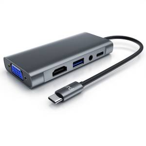 Primewire 5 in 1 USB 3.2 Gen1 Typ C Hub zu VGA Adapter, 4K HDMI + USB Typ A + Typ C PD Ladeport für Macbook Laptop etc. 
