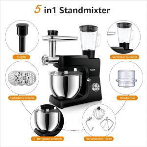 7Magic Fleischwolf Multifunktions Standmixer, 1500,00 W, 5 in 1 Küchenmaschine, 7L Schüssel, 1,5L Milchshake Becher 