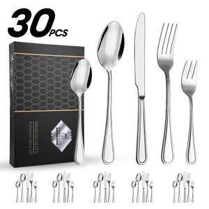 CkeyiN Besteck-Set für 6 Personen, 30teiliges Edelstahl Essbesteck&Steakmesser (30-tlg), 6 Personen 