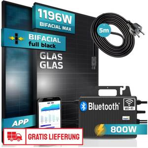 SUNNIVA Balkonkraftwerk 1196/800W 2 x 460Wp Module + Growatt NEO 800M-X + Schuko-Kabel 5m Balkonkraftwerk