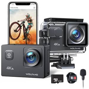  WOLFANG Action Cam 4K30FPS 20MP mit 32GB microSDXC Speicherkarte WiFi 40M Unterwasserkamera Wasserdicht EIS Actioncam Fernregler Mikrofon Zubehör Kit 