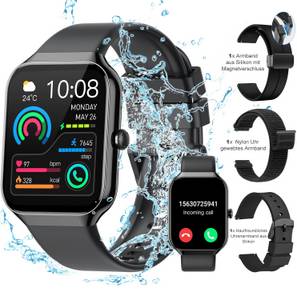 ibettertec Smartwatch Damen Herren mit Telefonfunktion Smartwatch (1.83 Zoll) Fitness Tracker Uhr mit 3 Kombinationen von Armbändern,(Fitnessuhr mit Anruffunktion 1,83