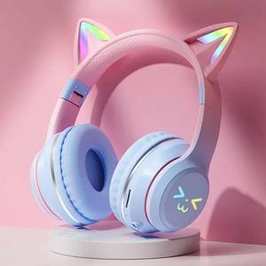 Powerwill Wireless Bluetooth Kopfhörer, RGB Katzenohren – Gamer Over-Ear-Kopfhörer (Ja, 5,5 Stunden Akku,RGB-Beleuchtung,40mm Treiber & HiFi-Bass) 