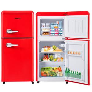 Merax Table Top Kühlschrank Retro Kühl-/Gefrierkombination BCD-86, 87 cm hoch, 42 cm breit, 60 Liter, Metall Türgriff, verstellebare Ablage und Füße 