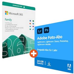 Microsoft 365 Family (15 Monate)  & Adobe Foto-Abo | 20 GB | Download & Key 