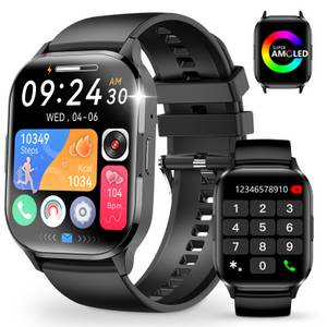 Yuede Smartwatch für Damen und Herren, Smartwatch (Quadratischer 2,01-Zoll-HD-Full-Touch-Farbdisplay Zoll) AMOLED Fitness Tracker uhr mit Anruffunktion, Gesundheits-Uhren mit Blutsauerstoff, Blutdruckmessung, Herzfrequenz, Schlafqualität, Schrittzähler, A 