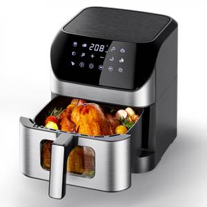 Oyajia Heißluftfritteuse 8L AirFryer Ohne Öl, Fritteuse mit Led TouchScreen, Sichtfenster, 1500,00 W, 10 Programmen, Einstellbare Zeit und Temperatur für einfaches Kochen 
