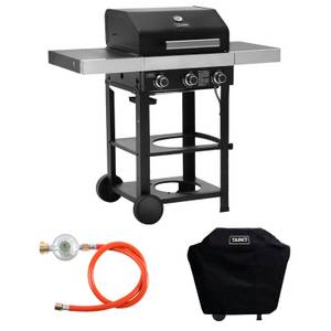 Taino Gasgrill WABAYA 3+0 mit Haube, Spar-Set, 2 Hauptbrenner, Sear-Zone, Seitentische klappbar, Schwarz 