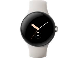  GOOGLE Pixel Watch Wi-Fi Smartwatch Edelstahl Fluorelastomer mit Soft-Touch-Beschichtung, Kleines Armband für Handgelenke 130–175 mm Umfang, Großes 165–210 Polished Silver/Chalk 