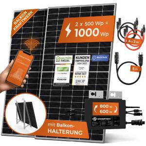 Solarway Balkonkraftwerk 1000W Komplett Steckdose - Ausgang einstellbar 600/800W - 2x500W JaSolar-Module, Wechselrichter mit APP&WiFi, Plug&Play 