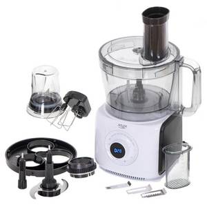 Adler Küchenmaschine AD 4224, 2000W, 3,5L, 12in1 Multifunktionales Küchengerät mit LCD-Anzeige, Rührschüssel, Mixer, Zerkleiner, Smoothie-Maker, Eiscrasher, Mahlwerk für Kaffee, Edelstahl, weiß/schwarz 