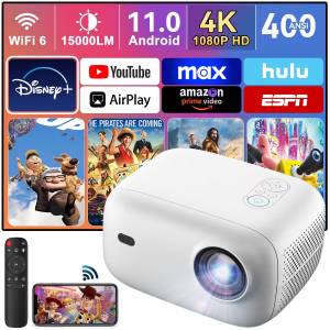 DOPWii 1080P Full HD Beamer,4K Video Decoding,Auto-Fokus,WiFi 6, Android 11 Beamer (15000 lm, 1920x1080 px, 400 ANSI Lumen,Bluetooth 5.2,Tragbarer Projektor für Heimkino) 