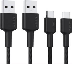 Aukey CB-CMD29 USB Kabel 2 m USB 3.2 Gen 1 (3.1 Gen 1) USB A Kabel auf USB C  für Samsung Galaxy Note, Nexus, Nintendo, 2 Stücken in einer Packung, schwarze Farbe 
