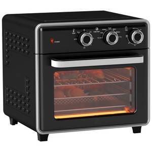 Homcom Minibackofen mit Umluft 20L, mit Backblech, Grillrost und Krümelblech, 90 °C-230 °C, mit 5 Modi, Frittierkorb, 60 Min. Timer, 1400W, Metall 