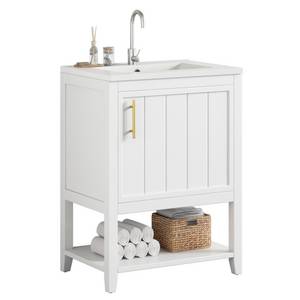 REDOM Waschtisch Badschrank Badezimmerschrank Badmöbel Set (Waschtischunterschrank 60 cm mit Keramikwaschbecken – Bodenstehend, Geräumig, Rutschfest, Wasserdicht, mit Ablage und Eleganten Griffen, Ideal für Badezimmer von Singles und Familien), Leicht zu 