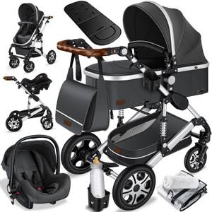 Kesser ® Loops 3 in 1 Kinderwagen Kombikinderwagen Komplettset incl. Babywanne & Buggy Sportsitz & Auto-Babyschale - Voll-Gummireifen - Wickeltasche/Regenschutz/Kindertisch Set 3in1 Kinderwagen