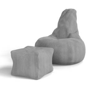 Juskys Sitzsack Chillex XL mit Hocker - Cord Sessel Erwachsene - Gaming & Lesesessel - Hellgrau 