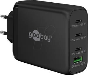 Goobay 65555 - USB-Ladegerät, 100 W, 1x USB-A (QC), 3x USB-C (PD), GaN, schwarz 