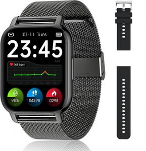 Popglory Damen's und Herren's Fitness-Tracker Blutdruckmess Smartwatch (1,85 Zoll, Android/iOS), mit austauschbarem weichem Silikonarmband, mit SpO2 Herzfrequenz Schrittzähler Schlafmonitor, Musikwiedergabe 