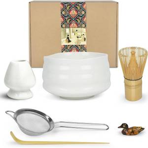 LuxusKollektion Kochbesteck-Set Matcha Set Schüssel Schneebesen Teeschaufel Sieb White 