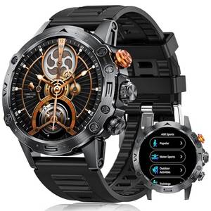  DekeFit Militär Smartwatch Herren mit Telefonfunktion, Lange Akkulaufzeit, IP68 Wasserdicht, 1.53'' IPS Touchscreen 120+ Sportmodi Outdoor Fitnessuhr, Herzfrequenz, Schlafmonitor, Android iOS, Schwarz 