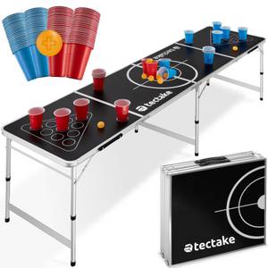 Tectake ® Bierpong-Tisch, aus Aluminium, bodenschonende Kunststofffüße, inklusive 100 Bechern und 6 Bällen 