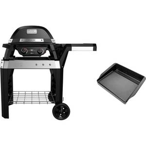 Weber Elektrogrill Bundle Pulse 2000 mit Wagen und Gusseisen-Grillplatte 