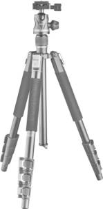 Mantona 21439 Dreibeinstativ 3/8 Zoll Arbeitshöhe=80 - 1400mm Schwarz, Grau inkl. Tasche, Wasserwaa Dreibeinstativ