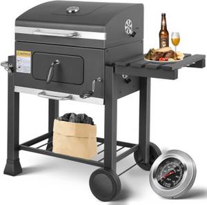 TLGREEN Holzkohlegrill, Grillwagen, Holzkohlegrill mit Deckel, Grau XXL 