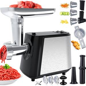 ibettertec Fleischwolf Fleischwolf,Elektrischer Fleischwolf + Drei Formen von Schneidebechern, 3000,00 W, Wurstfüller/Spritzgebäck/Kebbe Aufsatz,3 Edelstahl Lochscheibe(3,5,7mm 
