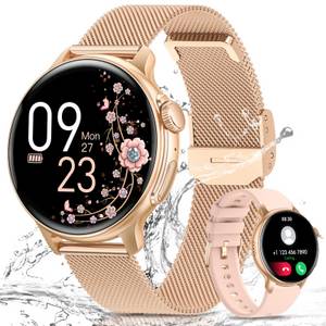 BANLVS 2025 NEW Smartwatch für Damen und Herren mit Telefonfunktion Smartwatch (3.63 cm/1.43 Zoll) IP68 Wasserdicht Armbanduhr, mit Herzfrequenz/SpO2/Schlafmonitor/Menstruationszyklus/AI Voice etc, für iOS Android 