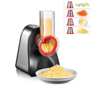 FOHERE Gemüsehobel 4 in 1 Elektrischer Gemüseschneider mit 4 Konischen Klingen, 200W 