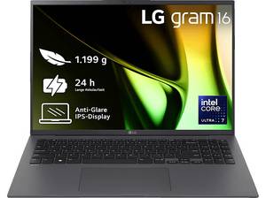  LG gram 16Z90S-G.AA79G, Notebook, mit 16 Zoll Display, Intel® Core™ Ultra 7,155H Prozessor, GB RAM, 1 TB SSD, Arc® GPU, Grau, Windows 11 Home (64 Bit) 