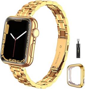  chuangshiji Armband Kompatibel mit Apple Watch 38mm 40mm 41 mm Einstellbar Metall Ersatz für iWatch 10 9 8 7 6 5 4 3 2 1 SE Series, Edelstahl Armband für Apple Watch Band Apfelband Damen, Gold 