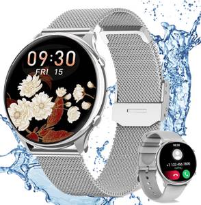 Powerwill Fitness Tracker Uhr für Damen Herren mit Telefonfunktion Smartwatch Watch (mit Wechselarmband aus Silikon cm/1,39 Zoll) Schlafüberwachung, Menstruationszyklus, Armbanduhr, IP68, Pulsmesser, Frauengesundheit,Schlaftracking, Kalorienverbrauch, IP6 