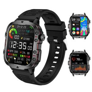 LQWELL Smartwatch für Damen Herren mit Bluetooth-Anrufen Smartwatch (5 cm/1.96 Zoll Full-Touch Zoll) 3ATM wasserdichte Fitnessuhr, mit Herzfrequenzmesser, Schlafmonitor, Schrittzähler, Sportuhr, für iOS und Android 