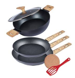 KESSMANN Schäfer Pfannen-Set Servierpfanne 28cm mit Deckel + Bratpfannen 20cm + 24cm 6tlg, Aluminium (für Induktionsherd perfekte Hitzebeständigkeit Backofenfest Kratzfest Hoher Rand Antihaftbeschichtet Backofenfest ohne Fett Öl braten Schmorpfanne Pfanne 