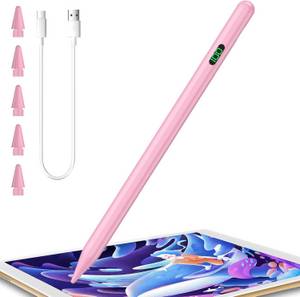 YOLPHA Eingabestift iPad, Active Stylus Pen - Handfläschenerkennung mit 5 Ersatzspitzen (Batterieanzeige, Magnetbefestigung, Neigungsempfindlichkeit mit präziser Geschmeidigkeit, 1,5 mm feine Spitze, Kompatibel mit iPad 2018-2024, Keine Bluetooth-Verbindu 