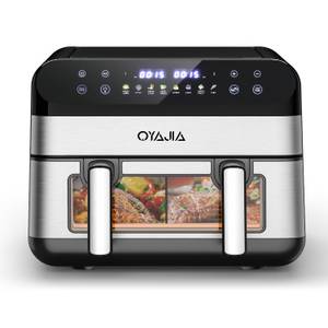 Oyajia Heißluftfritteuse Dual Zone Heißluftfritteuse XXL,8 Programme, Air fryer 10L, 2400,00 W, Ohne Öl Frituese, Temperaturregelung für das Luftbraten, Braten 