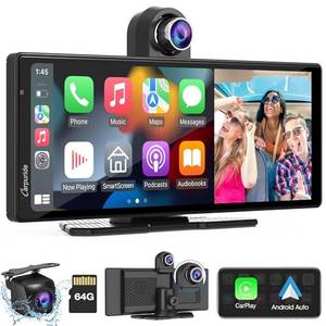  Carpuride W903 Tragbares Kabelloses Carplay&Android Auto mit Dashcam 9,3-Zoll-HD-IPS-Bildschirm, 4K Front&Rückfahrkamera, Loop Aufnahme, Bluetooth, Mirror Link, GPS, Siri, Armaturenbrettmont 