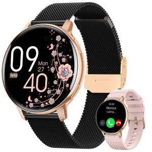 Sanorum Smartwatch Damen mit Telefonfunktion Smartwatch (3.53 cm/3,39 Zoll, HD Voll Full Touch Screen) Armbanduhr mit SpO2 Pulsuhr Menstruationszyklus, Schlafmonitor Schrittzähler Kalorien Fitness Tracker, IP68 Wasserdicht, für iOS Android 