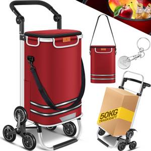 Kesser ® Einkaufstrolley Treppensteiger mit Kühlfach klappbar mit 56L Kapazität und belastbar bis 50kg   3in1 Trolley Sackkarre & Umhängetasche   Faltbarer Einkaufswagen inkl. Einkaufschip 