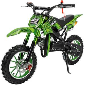 Actionbikes Motors Kinder-Crossbike Delta, Benzin-Kindermotorrad, 49 ccm, bis zu 40 km/h, Scheibenbremsen, ab 5 Jahren (Gruen) 