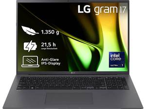  LG gram 17Z90S-G.AA79G, Notebook, mit 17 Zoll Display, Intel® Core™ Ultra 7,155H Prozessor, 16 GB RAM, 1 TB SSD, Arc® GPU, Grau, Windows 11 Home (64 Bit) 