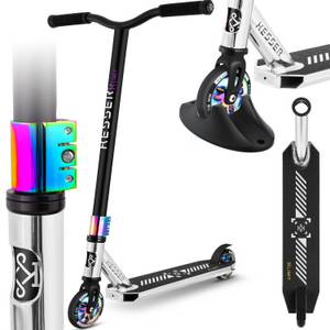 Kesser ® Stunt Scooter X-Limit-Pro 360° Lenkung Funscooter Stuntscooter mit Ständer ABEC 9 Kugellagern, 110 mm PU Räder , Kickscooter Tretroller Cityroller Trick Roller für Kinder Erwachsene... Chrome / Silber 